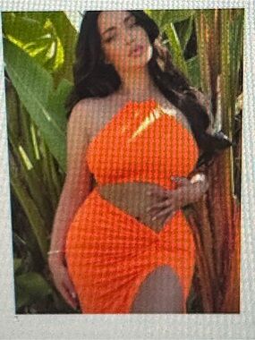 Fashion Nova Neon Orange One-Shoulder Cutout Dress